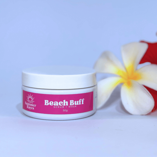Pink Jar of Summer Rayes natural skincare products for teens and tweens, Australian made, vegan, Beach Buff Scrub and Mask