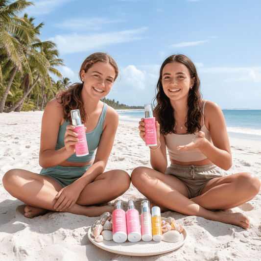 Summer Skincare for teens, girls on beach with skincare