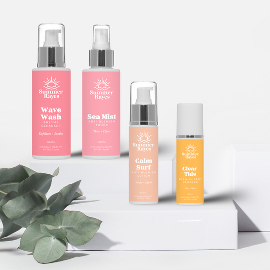 Summer Rayes natural skincare products for teens and tweens, Australian made ethical sensitive or problematic skin, no harsh chemicals vegan bundle Sunset Skin Quad