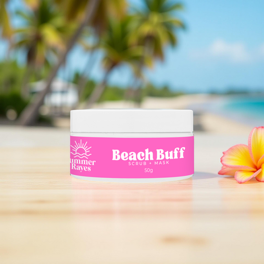 Summer Rayes natural skincare products for teens and tweens, Australian made ethical sensitive or problematic skin, no harsh chemicals vegan Beach Buff Scrub and Mask
