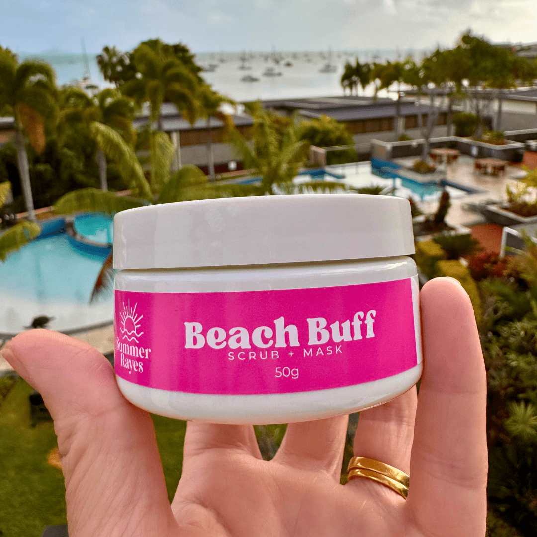 Summer Rayes natural skincare products for teens and tweens, Australian made ethical sensitive or problematic skin, no harsh chemicals vegan Beach Buff Scrub and Mask