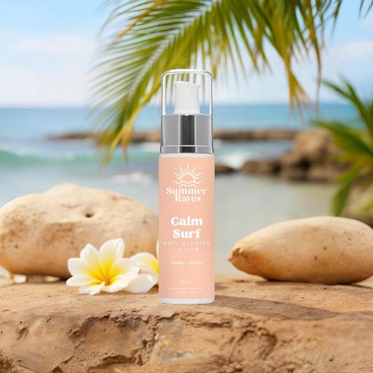 Summer Rayes natural skincare products for teens and tweens, Australian made ethical sensitive or problematic skin, no harsh chemicals vegan Calm Surf Anti-Blemish Lotion