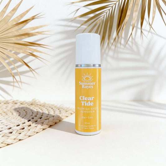 Summer Rayes Clear Tide Blemish Spot Remover with palm leaves in the background