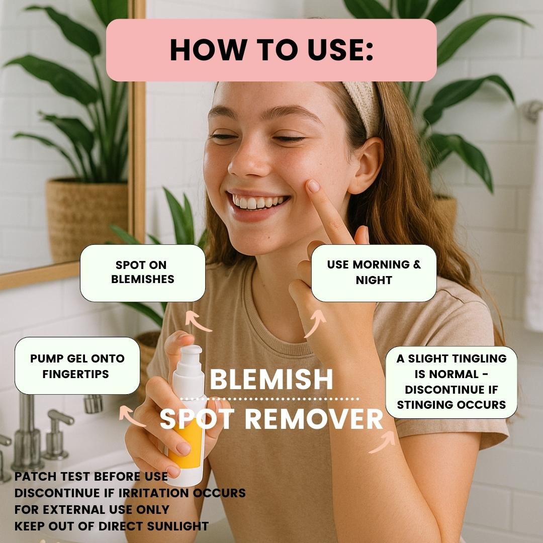 Teen girl using Summer Rayes blemish spot remover with text on how to use it