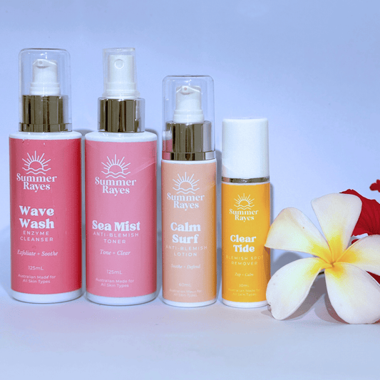 Summer Rayes natural skincare products for teens and tweens, Australian made ethical sensitive or problematic skin, no harsh chemicals vegan bundle Sunset Skin Quad