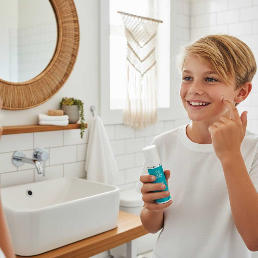teen boy using Summer Rayes pimple gel treatment